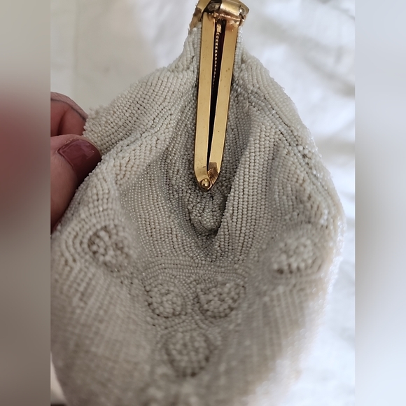 Morabito Vintage glass micro beaded Bag Lined in red Silk. Made In France. - Picture 8 of 16